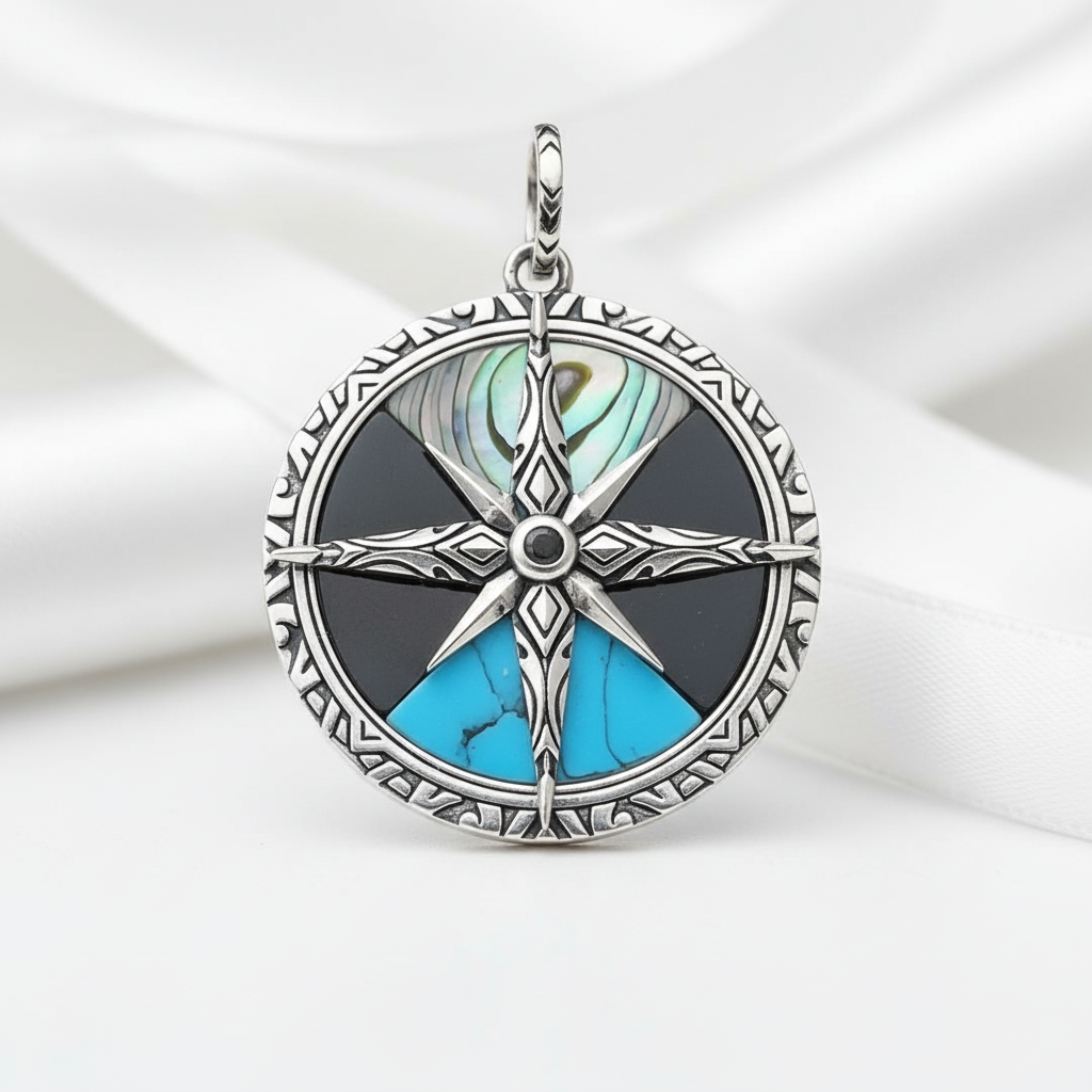 Turquoise Compass Vintage Pendant