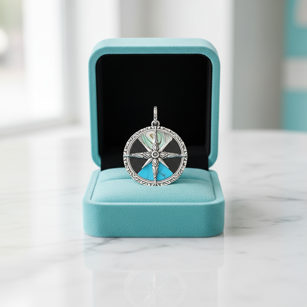 Turquoise Compass Vintage Pendant-Evani Jewelry