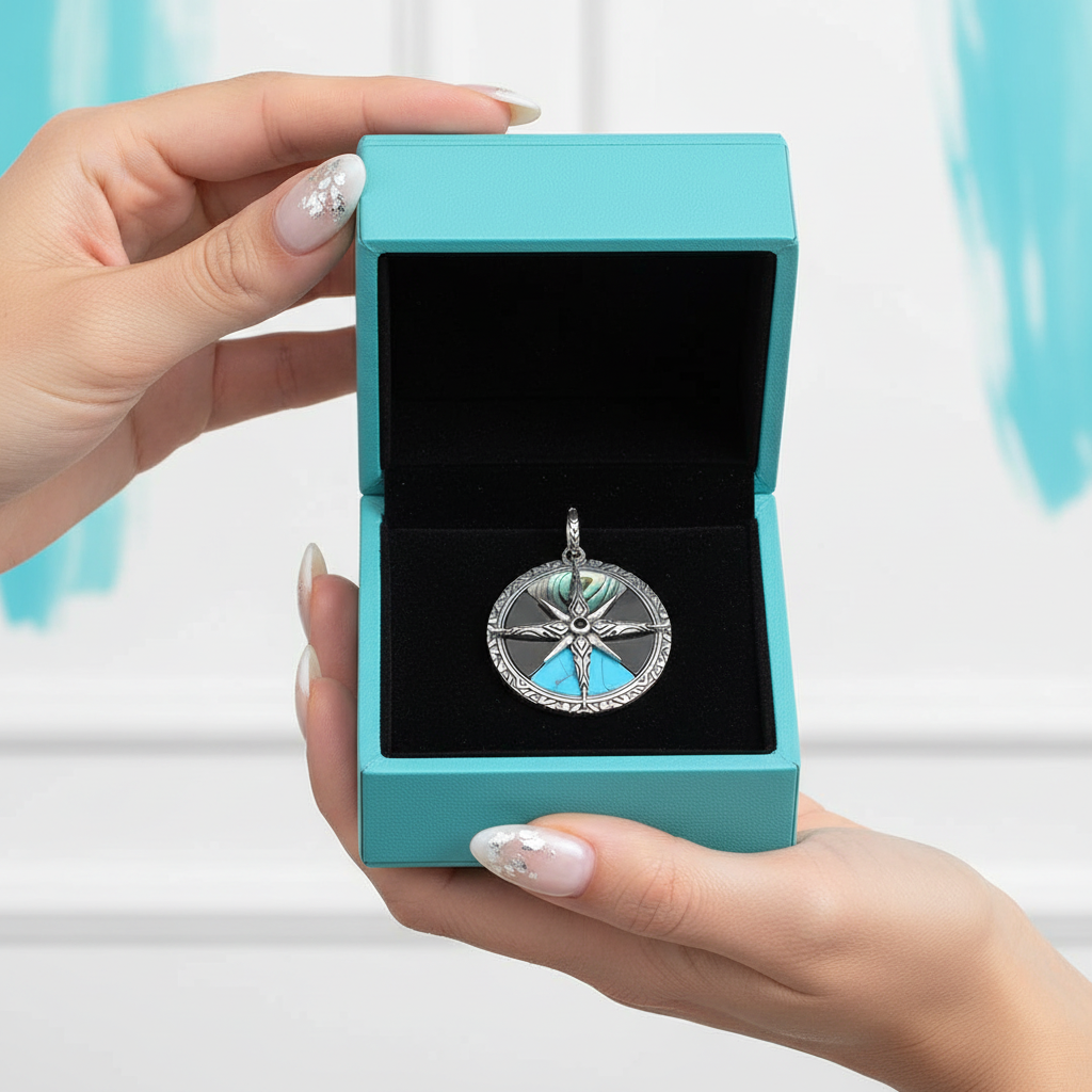 Turquoise Compass Vintage Pendant