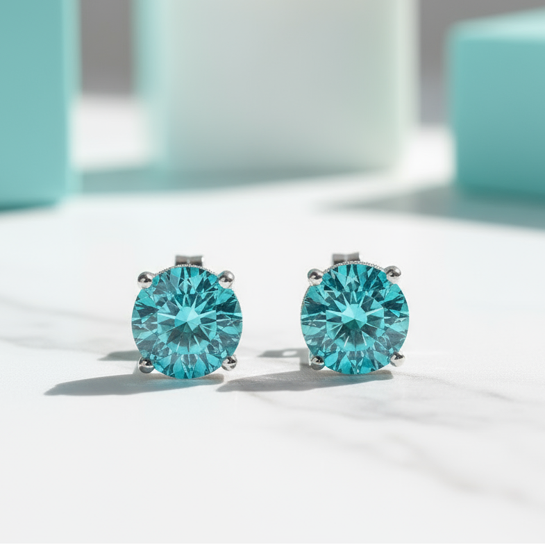 Classic 2ct Turquoise Diamond Stud Earrings-Evani Jewelry