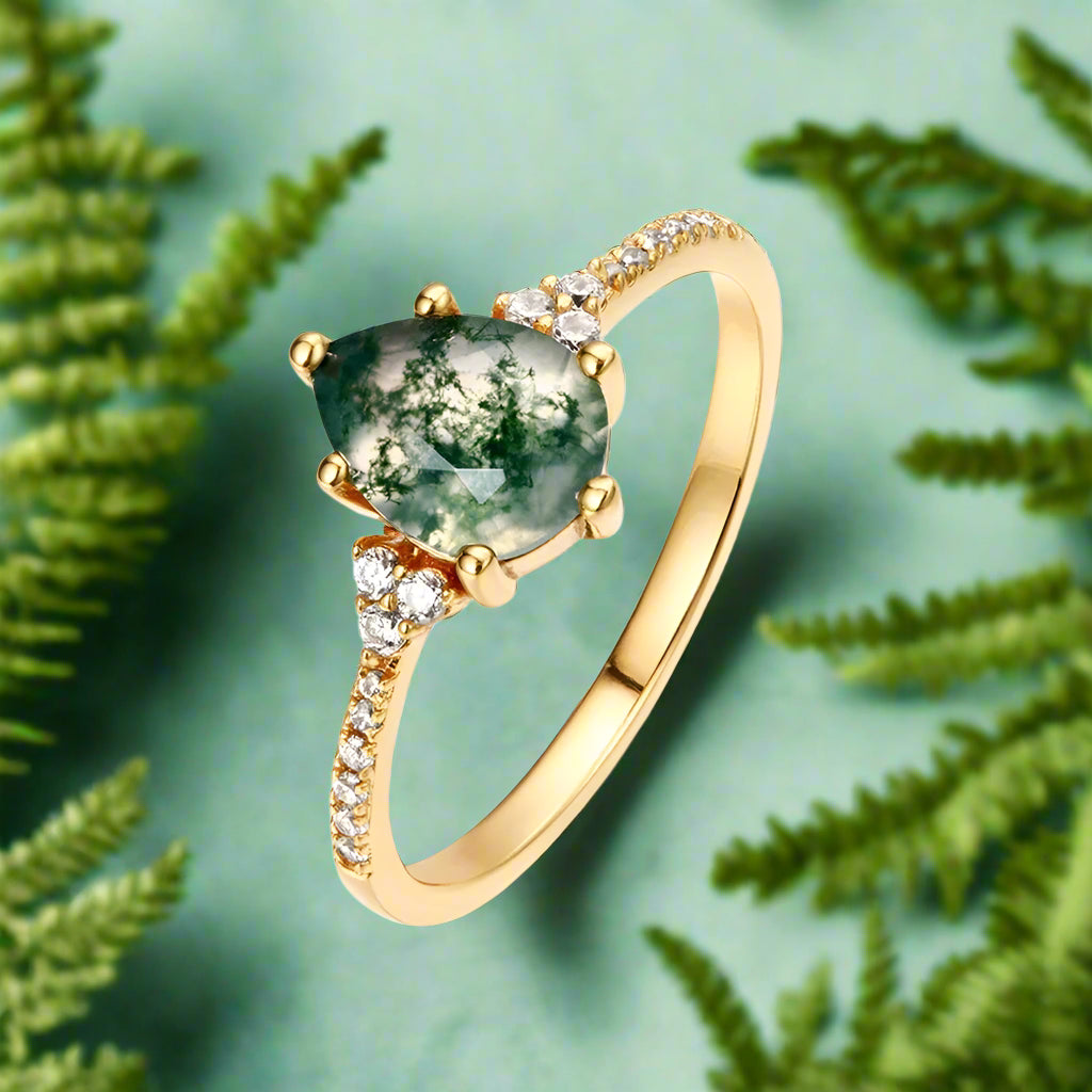 Twilight's Promise- Natural Princess Cut Moss Agate Ring-Evani Naomi Jewelry
