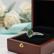 Twilight's Promise- Natural Princess Cut Moss Agate Ring