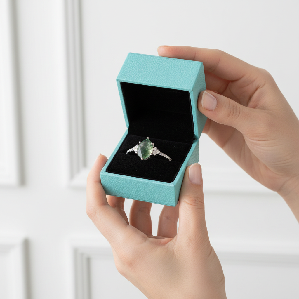 Twilight's Promise- Natural Princess Cut Moss Agate Ring