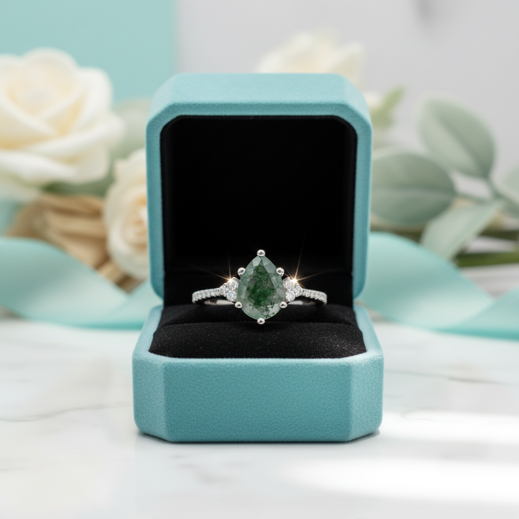 Twilight's Promise- Natural Princess Cut Moss Agate Ring - Evani Naomi Jewelry