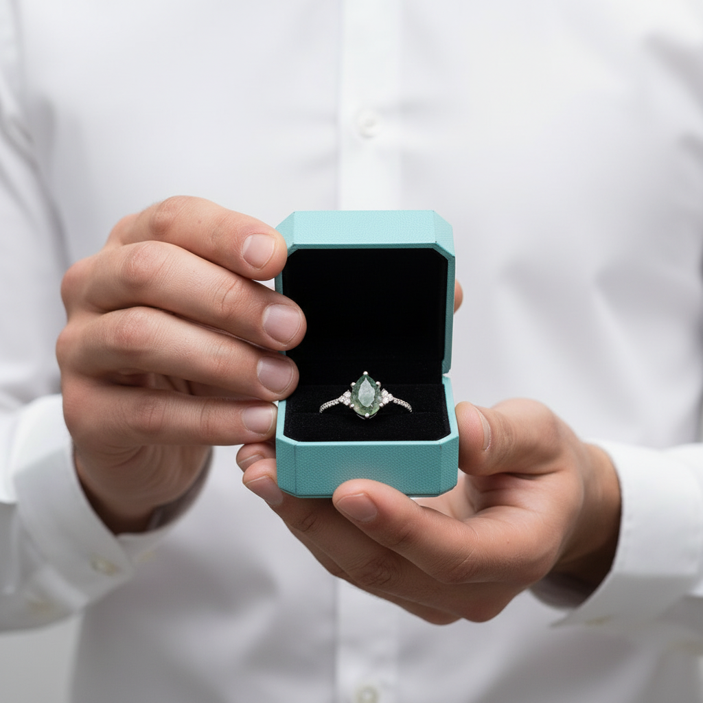 Twilight's Promise- Natural Princess Cut Moss Agate Ring