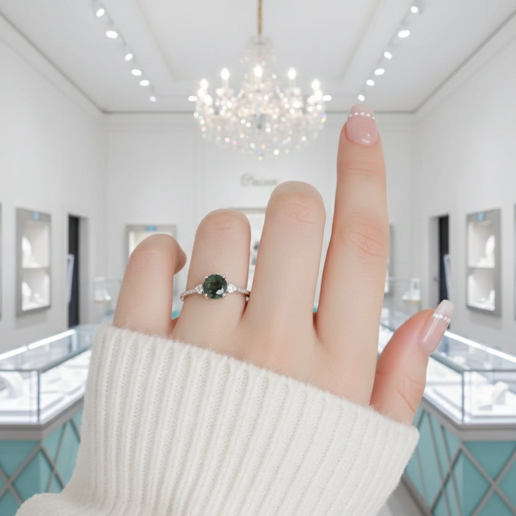 Twilight's Promise- Natural Princess Cut Moss Agate Ring-Evani Jewelry