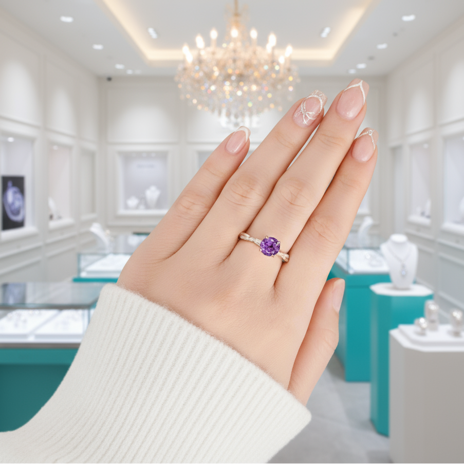1.25 ct Twist Round Cut Amethyst Rose Gold Promise Ring-Evani Jewelry