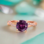 Twist Round Cut 1.25ct Amethyst Purple Rose Gold Promise Ring-Evani Naomi Jewelry