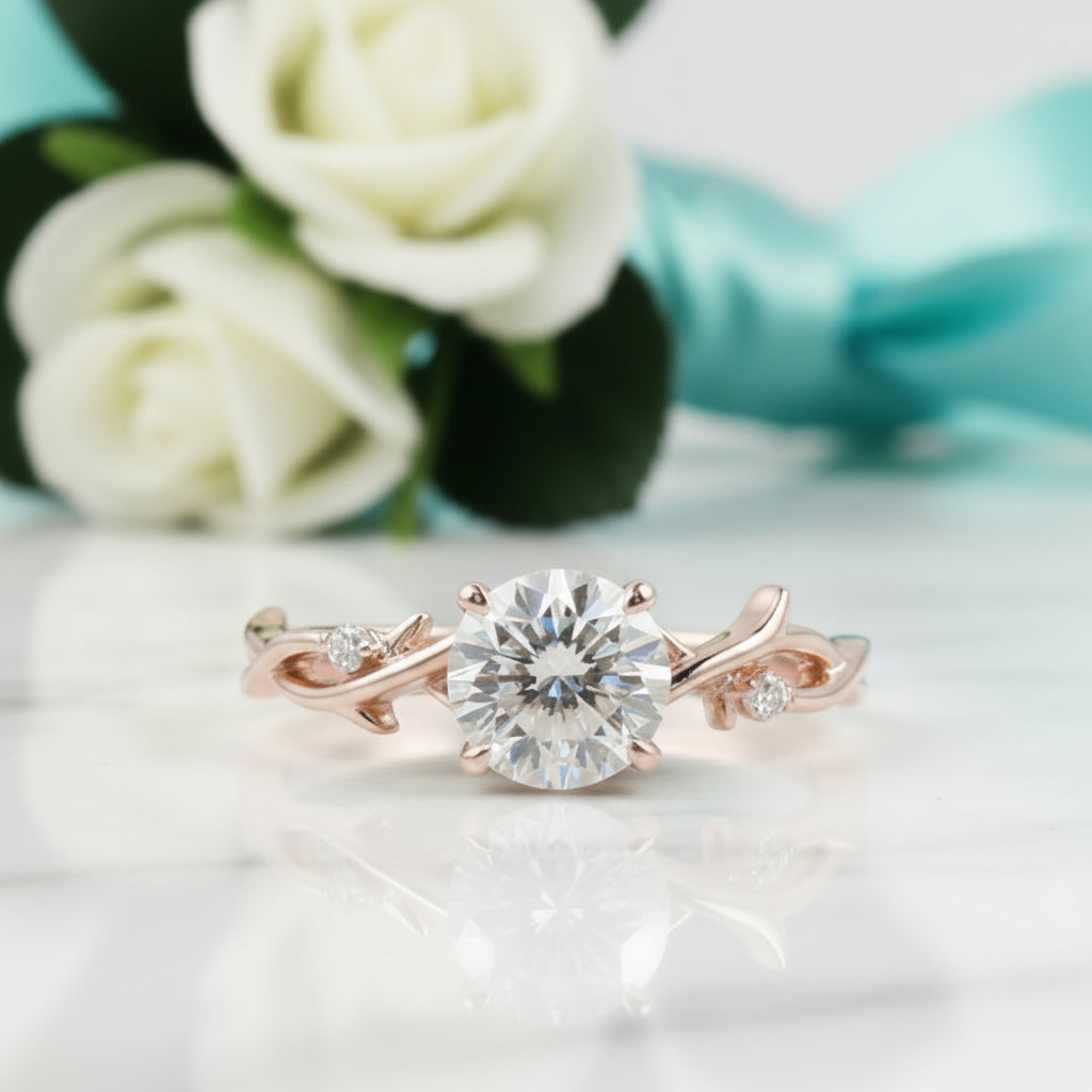 Twisted 18K Rose Gold 1.0 Ct Diamond Engagement Ring-Evani Jewelry