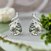 Two Lovers- Unique Snake Earrings Natural Moss Agate-Evani Naomi Jewelry