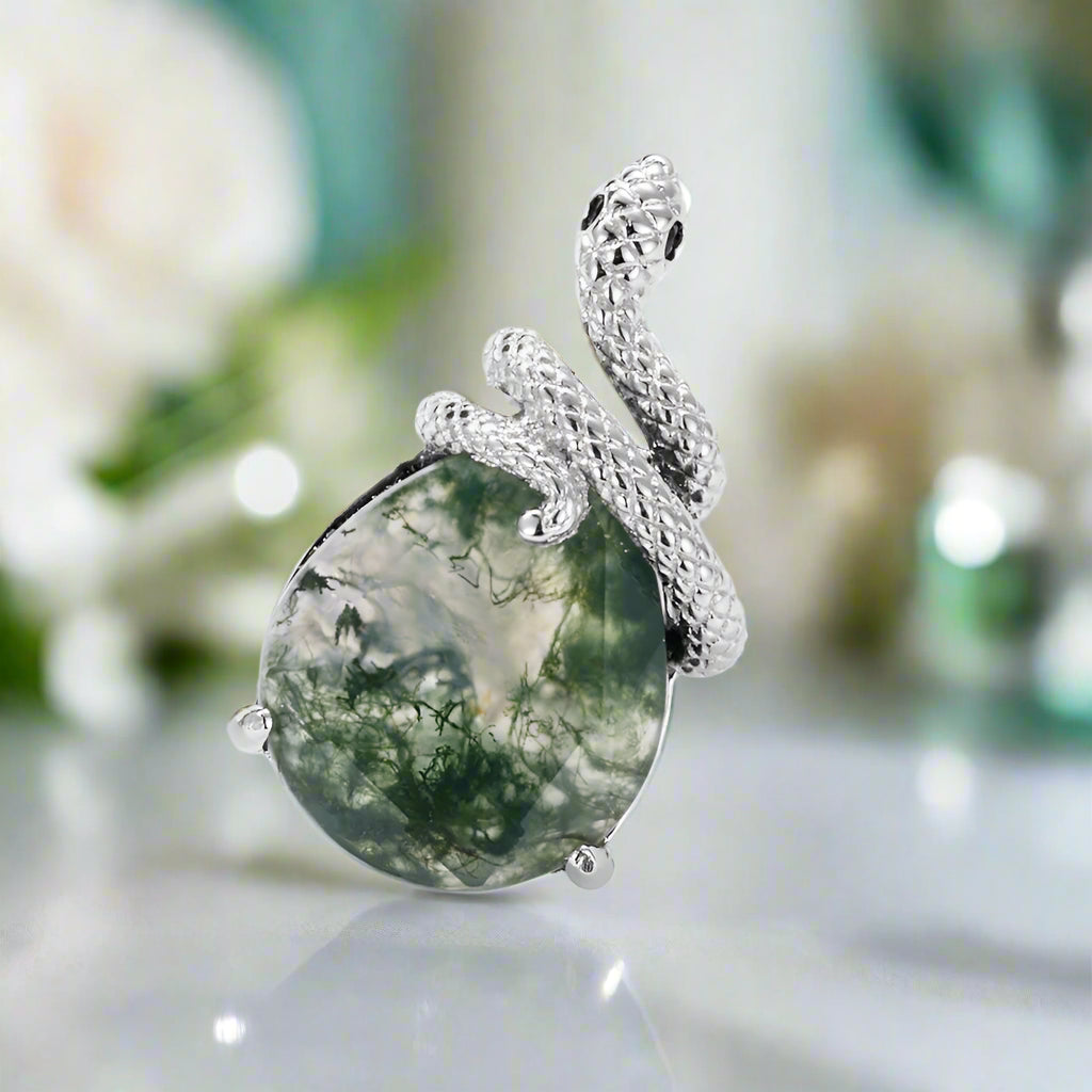 Two Lovers- Unique Snake Earrings Natural Moss Agate-Evani Naomi Jewelry