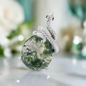 Two Lovers- Unique Snake Earrings Natural Moss Agate-Evani Naomi Jewelry