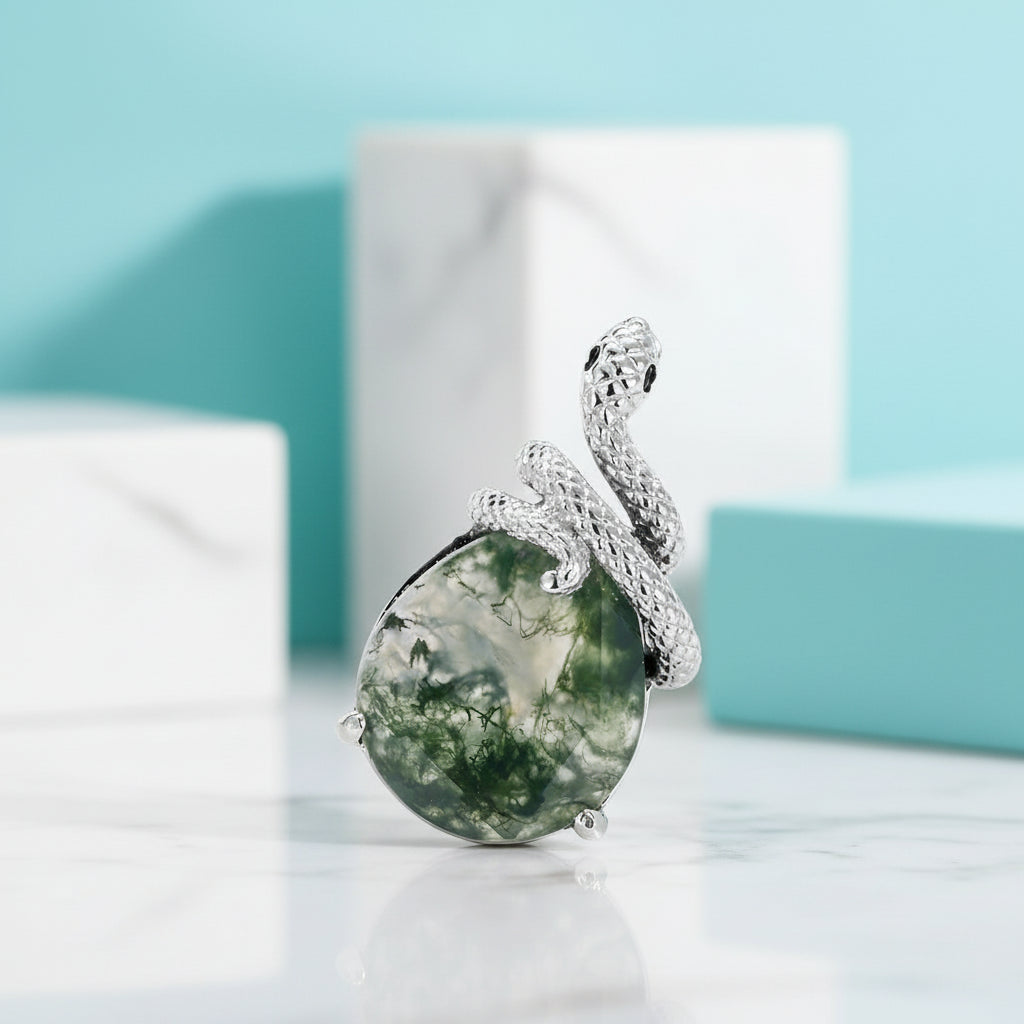 Two Lovers- Unique Snake Earrings Natural Moss Agate-Evani Jewelry