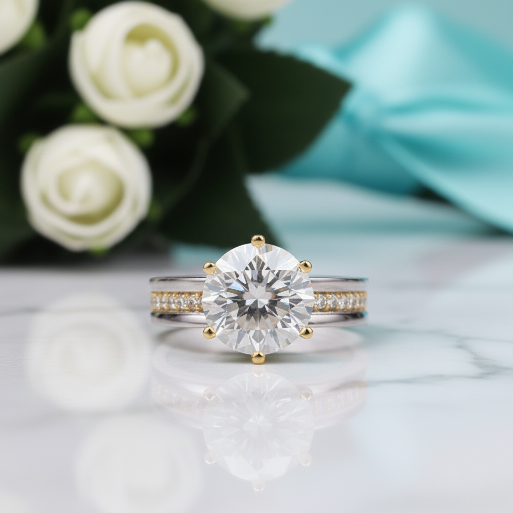 Two-Tone 14k Gold Round Cut Engagement Ring-Evani Jewelry