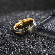 Two Tone Tungsten Wedding Band with Asymmetric Gold Thread-Evani Naomi Jewelry
