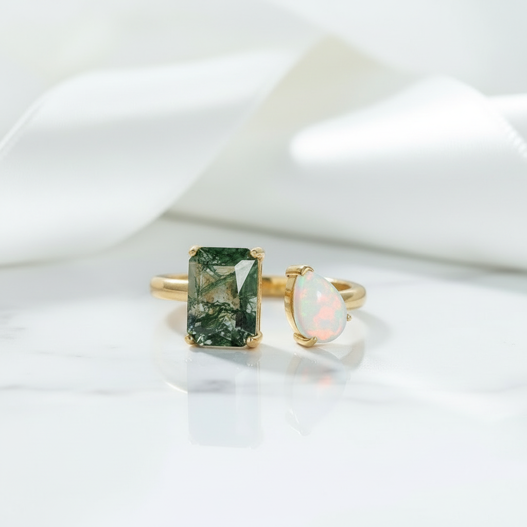 Beneath the Sentinel Trees- Natural Moss Agate Adjustable Rings