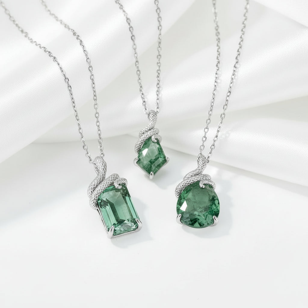Evergreen Promise- Snake Natural Moss Agate Pendant Necklace-Evani Jewelry