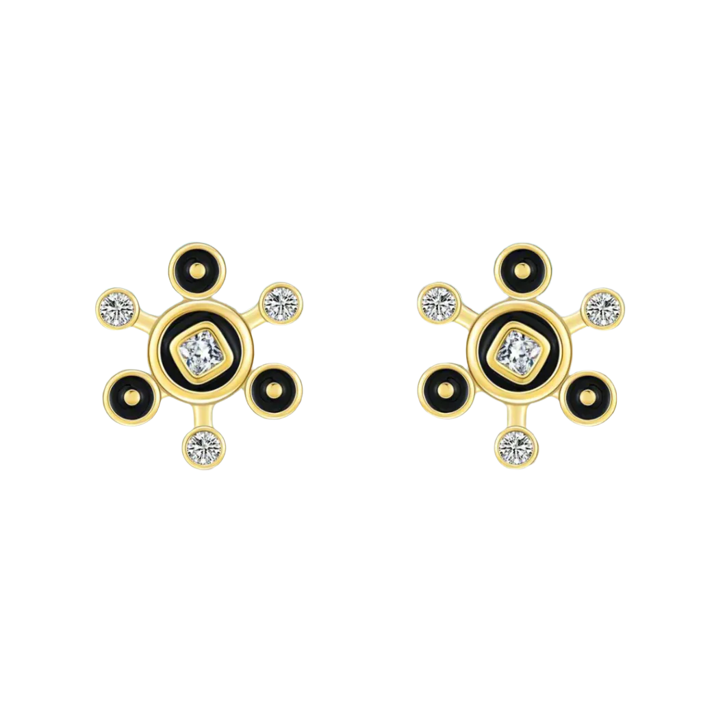 Unique Black Enamel Round Bubbles Diamond Earrings-Evani Naomi Jewelry