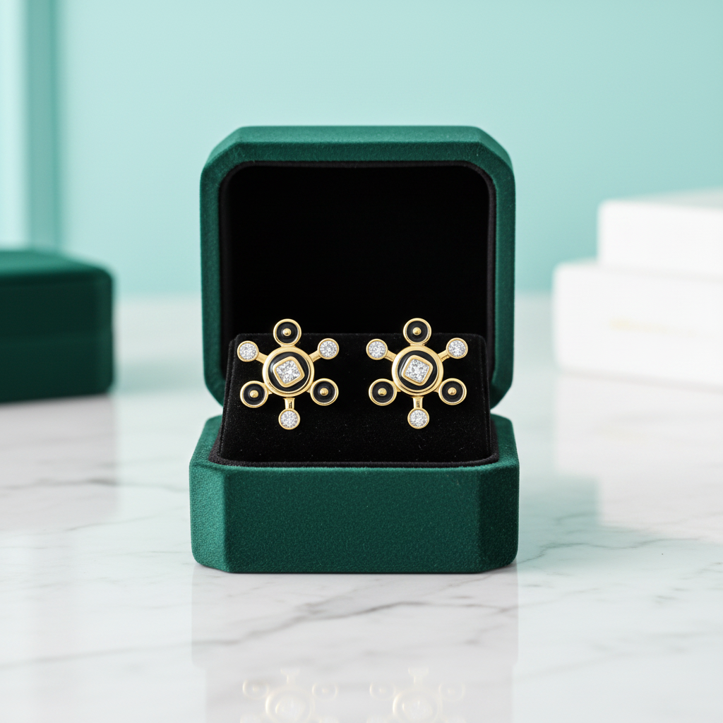 Unique Black Enamel Round Bubbles Diamond Option Earrings - Evani Naomi Jewelry