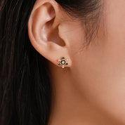 Unique Black Enamel Round Bubbles Diamond Earrings-Evani Naomi Jewelry