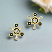 Unique Black Enamel Round Bubbles Diamond Earrings-Evani Naomi Jewelry