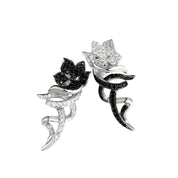Unique Black & Silver Flower with Vines Clip Earrings-Evani Naomi Jewelry