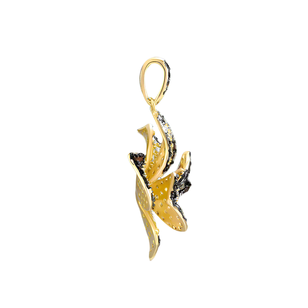 Unique Diamond Orchid Flower Yellow Gold Pendant-Evani Naomi Jewelry