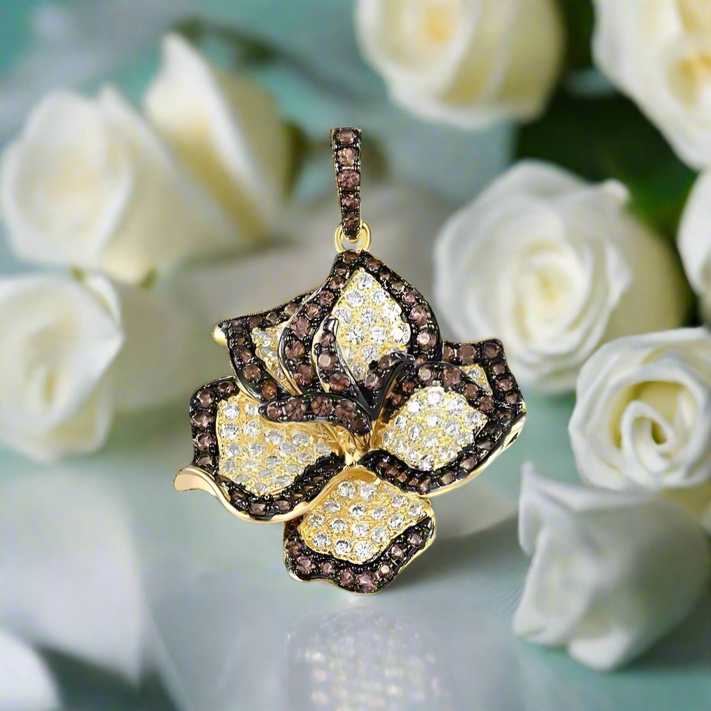 Unique Diamond Orchid Flower Yellow Gold Pendant-Evani Naomi Jewelry