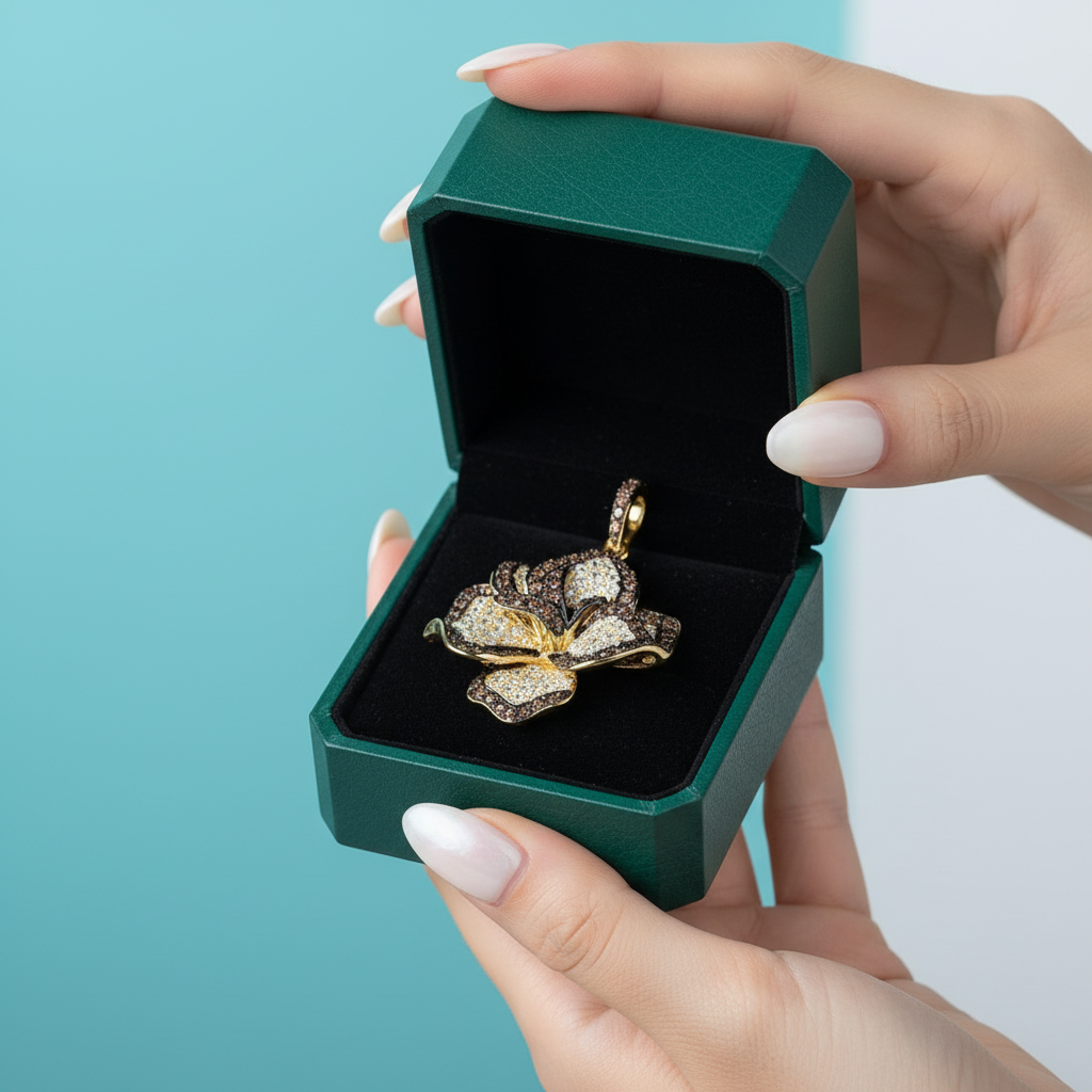 Unique Orchid Flower Topaz Gold Pendant