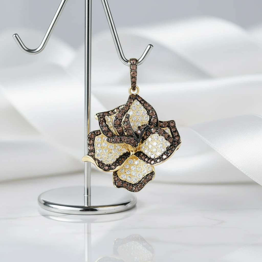 Unique Orchid Flower Topaz Gold Pendant