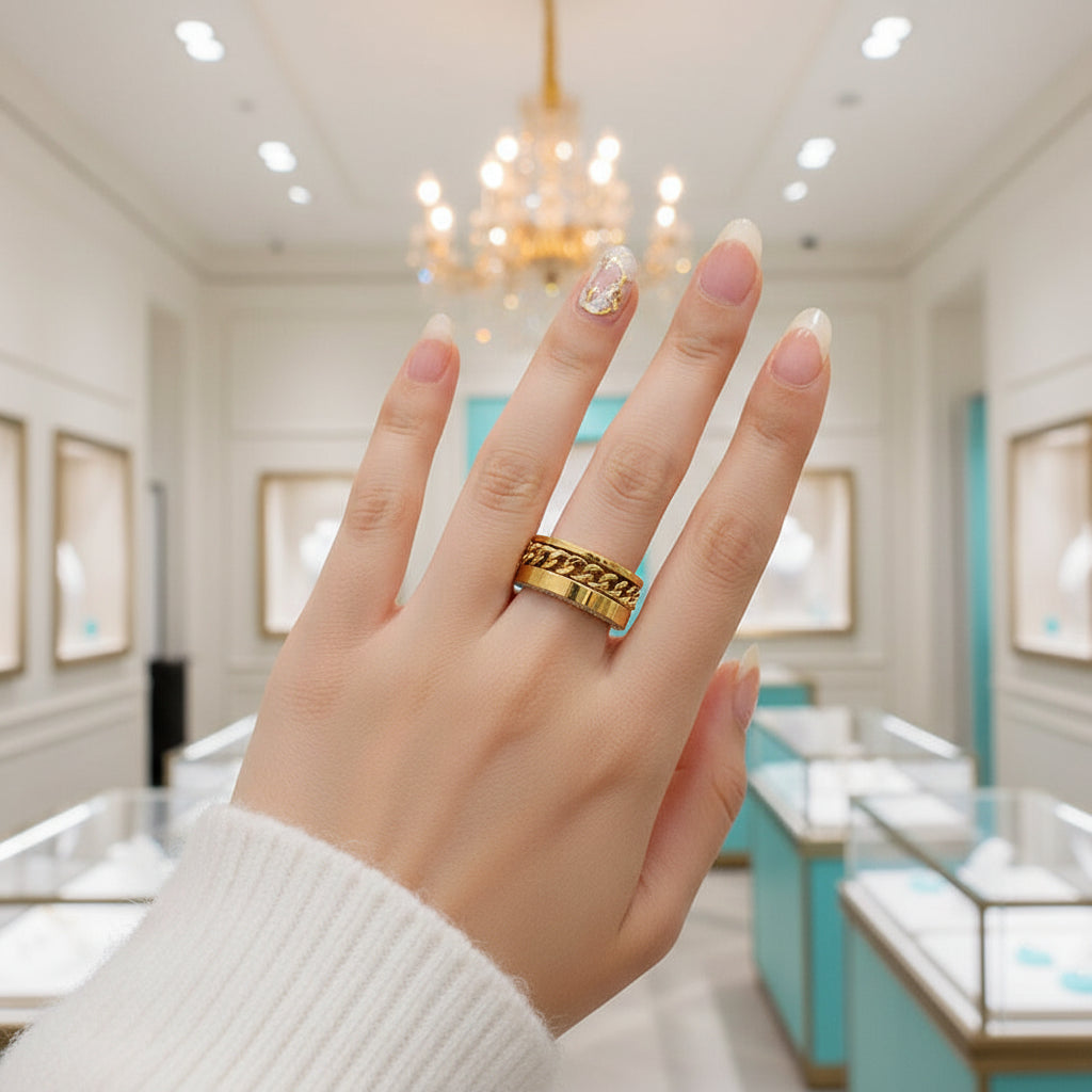 Unique Diamond with Chain Design Wedding Band-Evani Jewelry