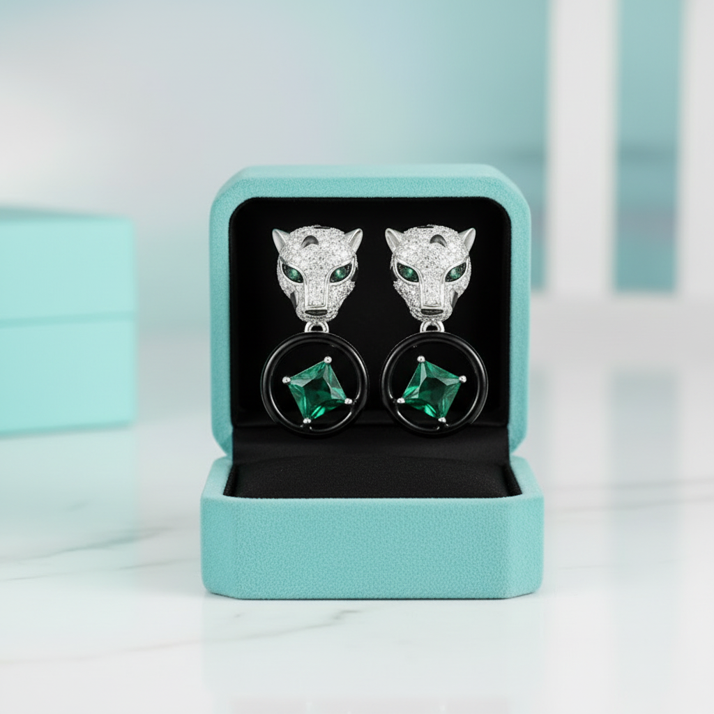 Unique Leopard Emerald Birthstone Stud Earrings-Evani Jewelry
