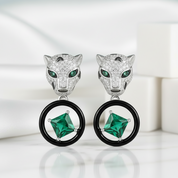Unique Leopard Emerald Birthstone Stud Earrings-Evani Jewelry