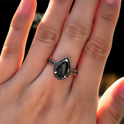 Unique Pear Cut Black Diamond with Halo Rose Gold Engagement Ring-Evani Naomi Jewelry