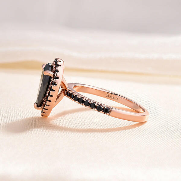 Unique Pear Cut Black Diamond with Halo Rose Gold Engagement Ring-Evani Naomi Jewelry
