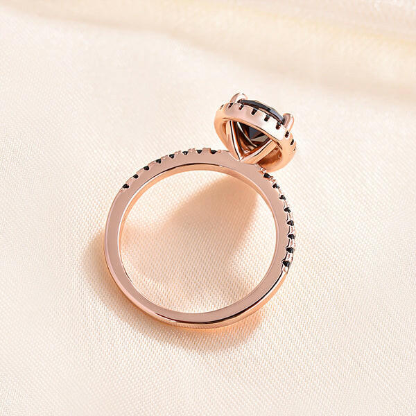 Unique Pear Cut Black Diamond with Halo Rose Gold Engagement Ring-Evani Naomi Jewelry