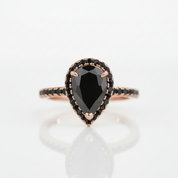 Unique Pear Cut Black Diamond Option with Halo Rose Gold Engagement Ring - Evani Naomi Jewelry