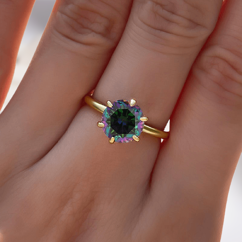 Unique Round Cut Alexandrite Yellow Gold Engagement Ring-Evani Naomi Jewelry