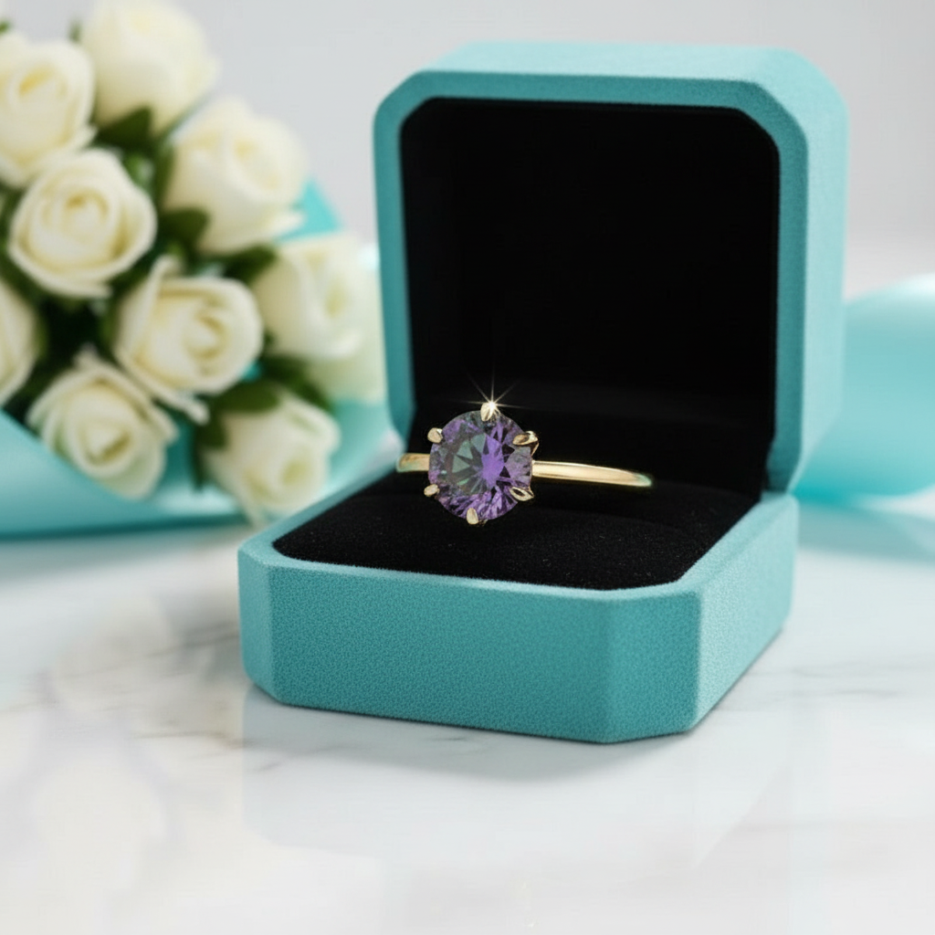 Unique Round Cut Alexandrite Yellow Gold Engagement Ring-Evani Jewelry
