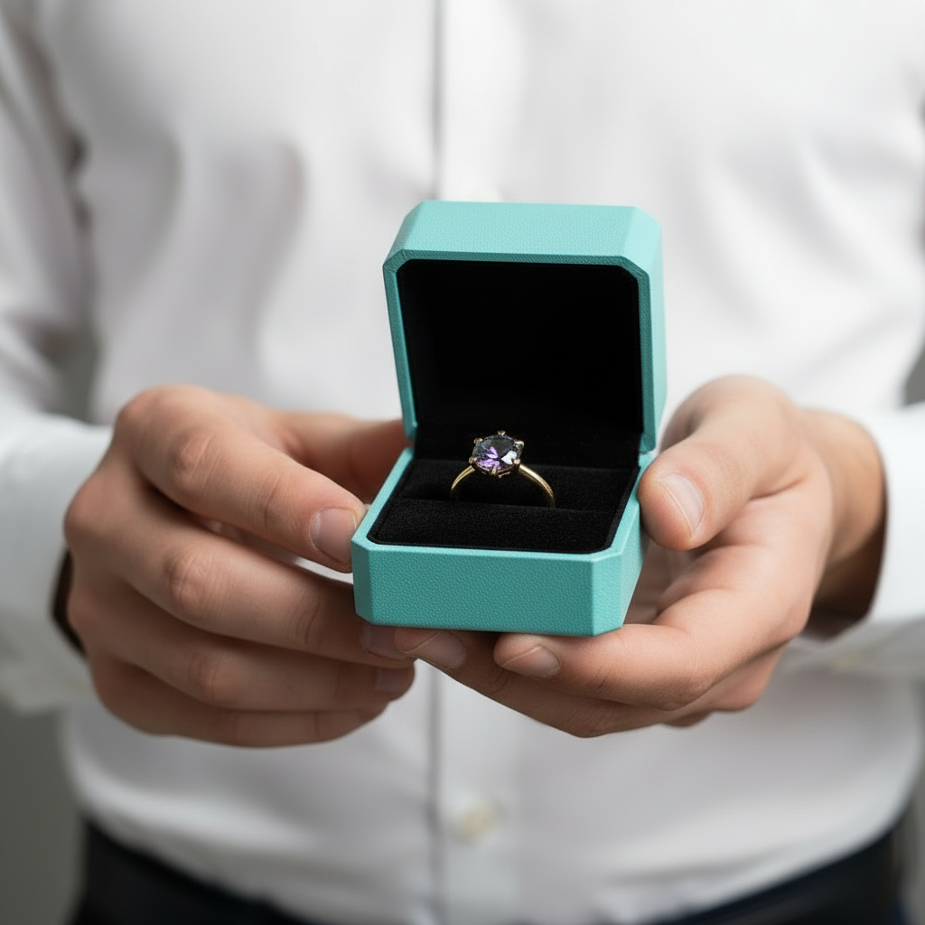 Unique Round Cut Alexandrite Yellow Gold Engagement Ring-Evani Jewelry
