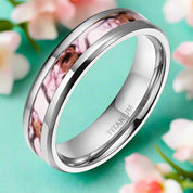 Unisex Beveled Edge Titanium Wedding Band with Forest Scenery-Evani Naomi Jewelry