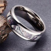 Unisex Beveled Edge Titanium Wedding Band with Forest Scenery-Evani Naomi Jewelry