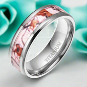 Unisex Beveled Edge Titanium Wedding Band with Forest Scenery-Evani Naomi Jewelry