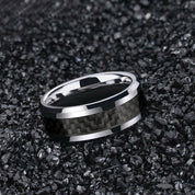 Unisex Beveled Edge Tungsten Wedding Band with Black Carbon Fiber-Evani Naomi Jewelry