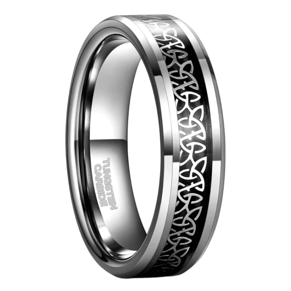 Unisex Beveled Edge Tungsten with Celtic Knot Wedding Band-Evani Naomi Jewelry