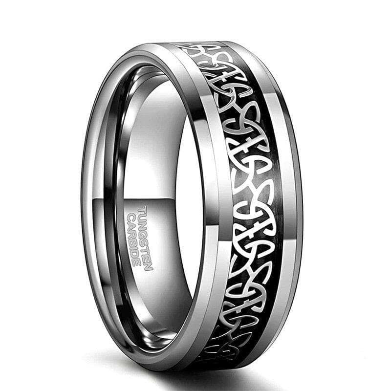 Unisex Beveled Edge Tungsten with Celtic Knot Wedding Band-Evani Naomi Jewelry