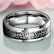 Unisex Beveled Edge Tungsten with Celtic Knot Wedding Band-Evani Naomi Jewelry