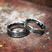 Unisex Beveled Edge Tungsten with Celtic Knot Wedding Band-Evani Naomi Jewelry