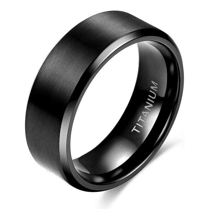 Unisex Beveled Matte Black Titanium Wedding Band-Evani Naomi Jewelry