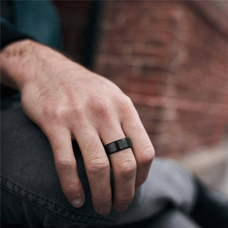 Unisex Beveled Matte Black Titanium Wedding Band-Evani Naomi Jewelry